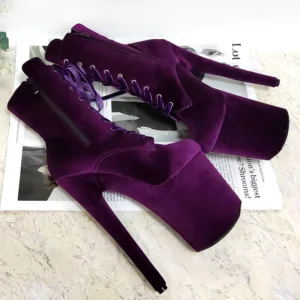 Flock Lace Up Platform Ankle Boots Sexy Fetish