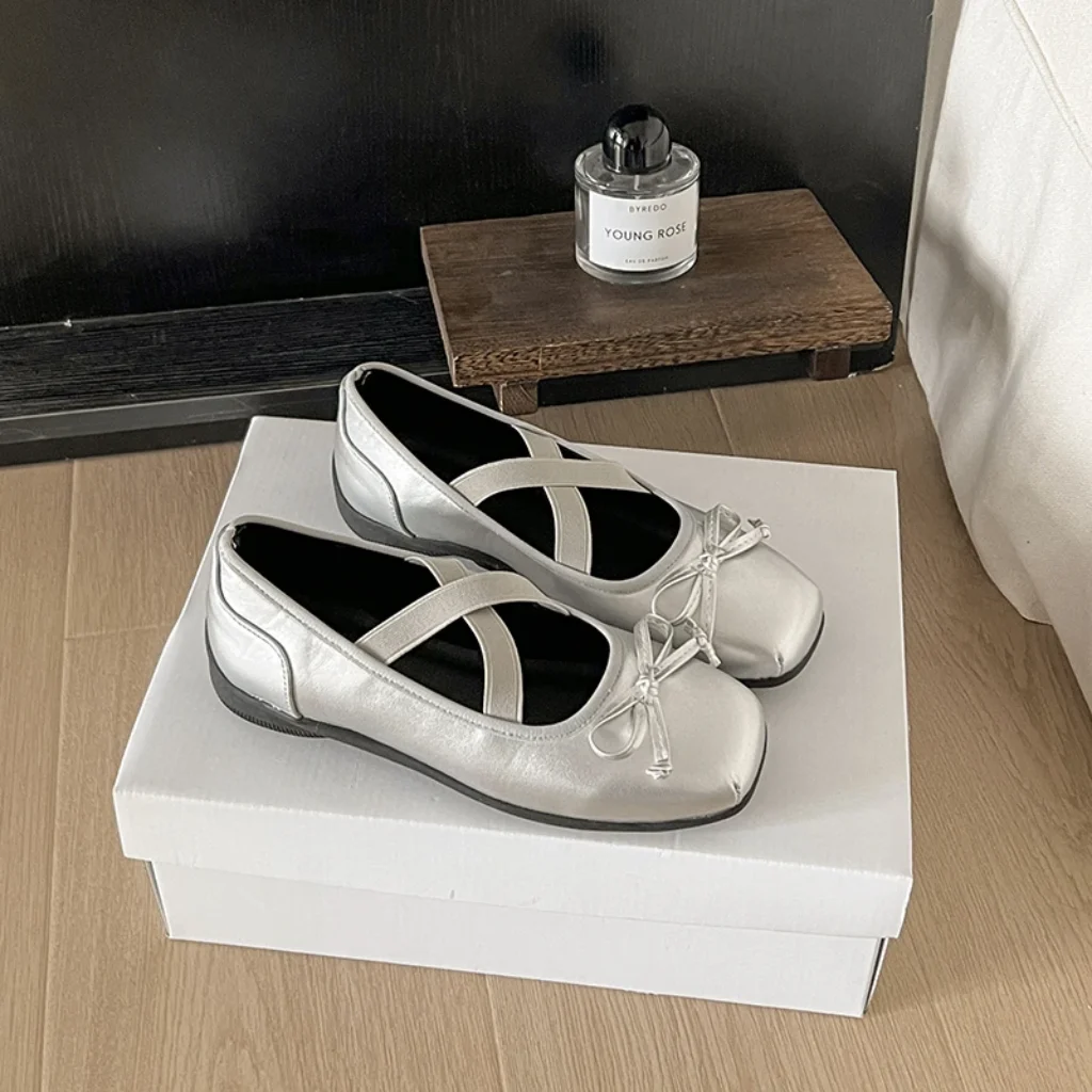 French Flat Single Shoes, Square Toe, Low Heel,
