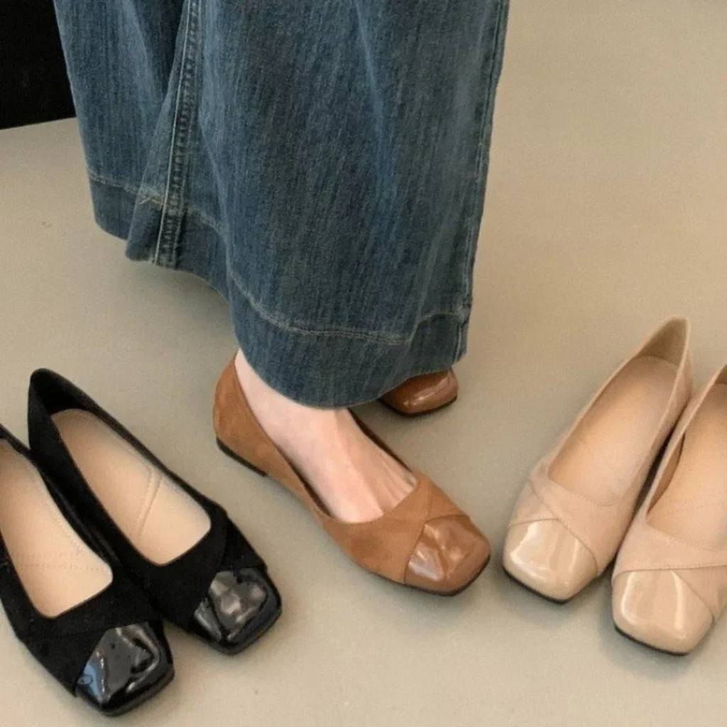 French-style square-toed shallow shoes women2026Spring arrival: Korean-style slip-on