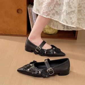 French Women’s Soft Leather Singles Shoes 2026 Spring