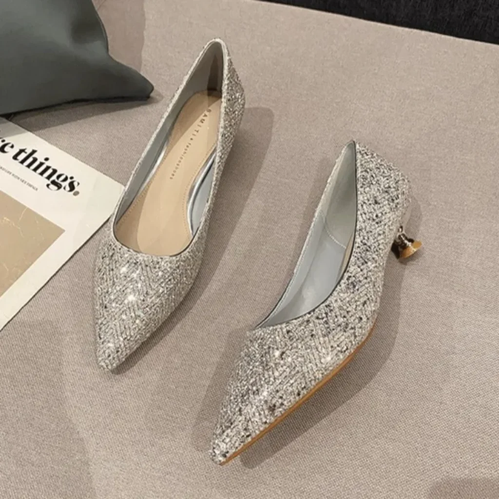 Gold High Heels Women Fashion Design Temperament Pointed
