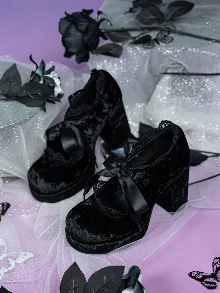 Gothic Style Velvet Single Shoes Vintage Mary Janes