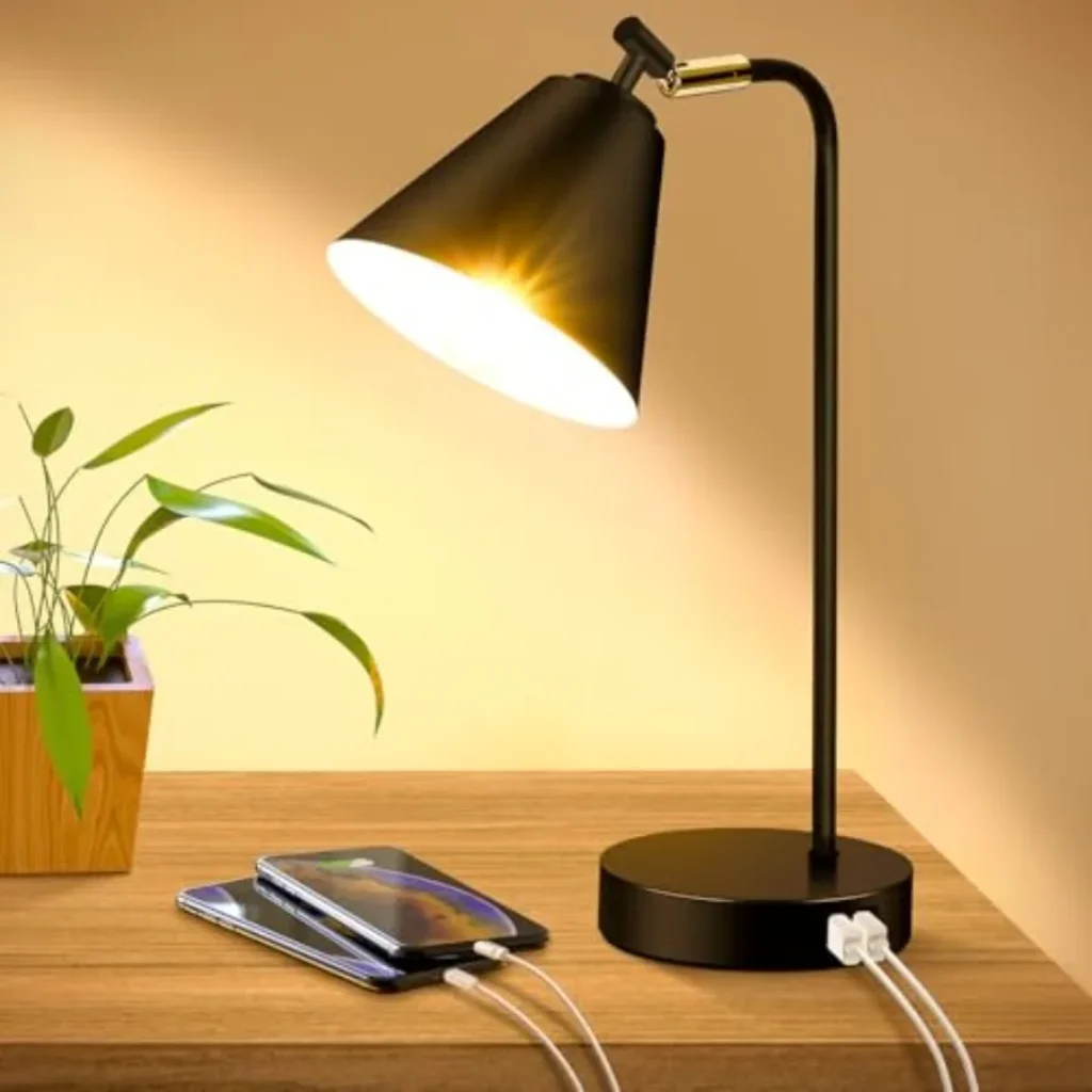 Industrial Dimmable Desk Lamp 2 USB Charging Ports