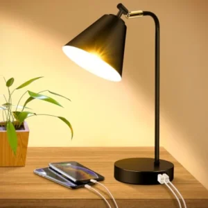 Industrial Dimmable Desk Lamp 2 USB Charging Ports