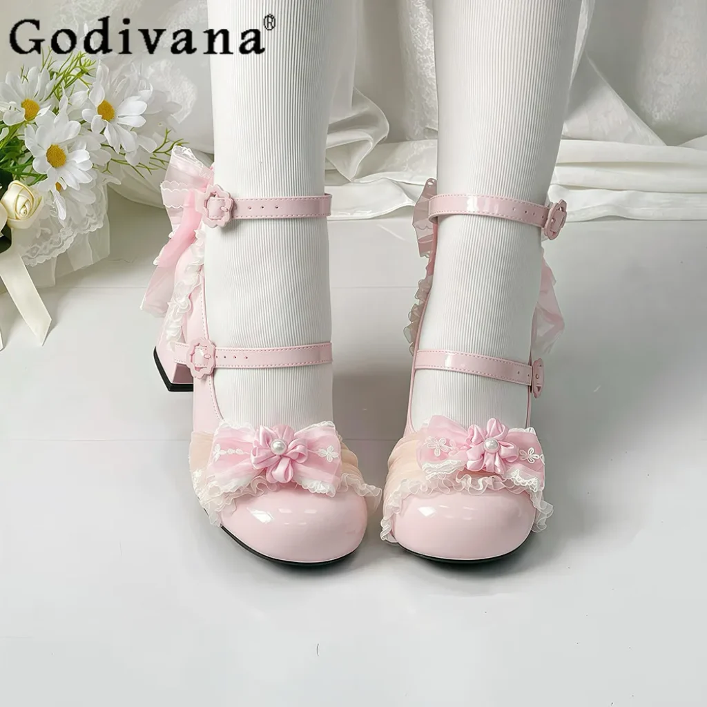 Japanese Girl’s Lolita Pink Mary Jane Shoes Spring