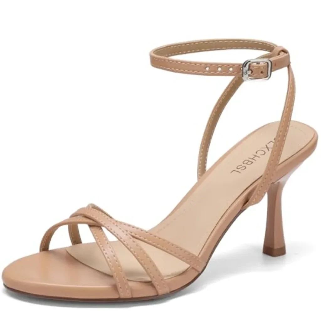 Kitten Heels Women, Round Open Toe Buckle Heeled