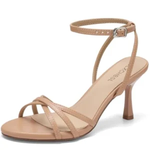 Kitten Heels Women, Round Open Toe Buckle Heeled