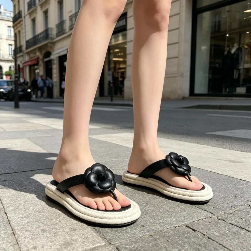 Latest fashion women’s flat slippers flower decoration, round-toe