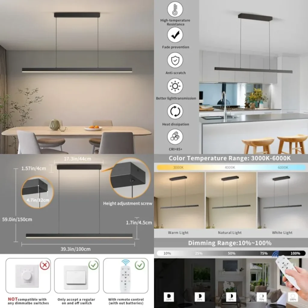 LE Linear Penant Lights, 39in Islan Lighting Fixture