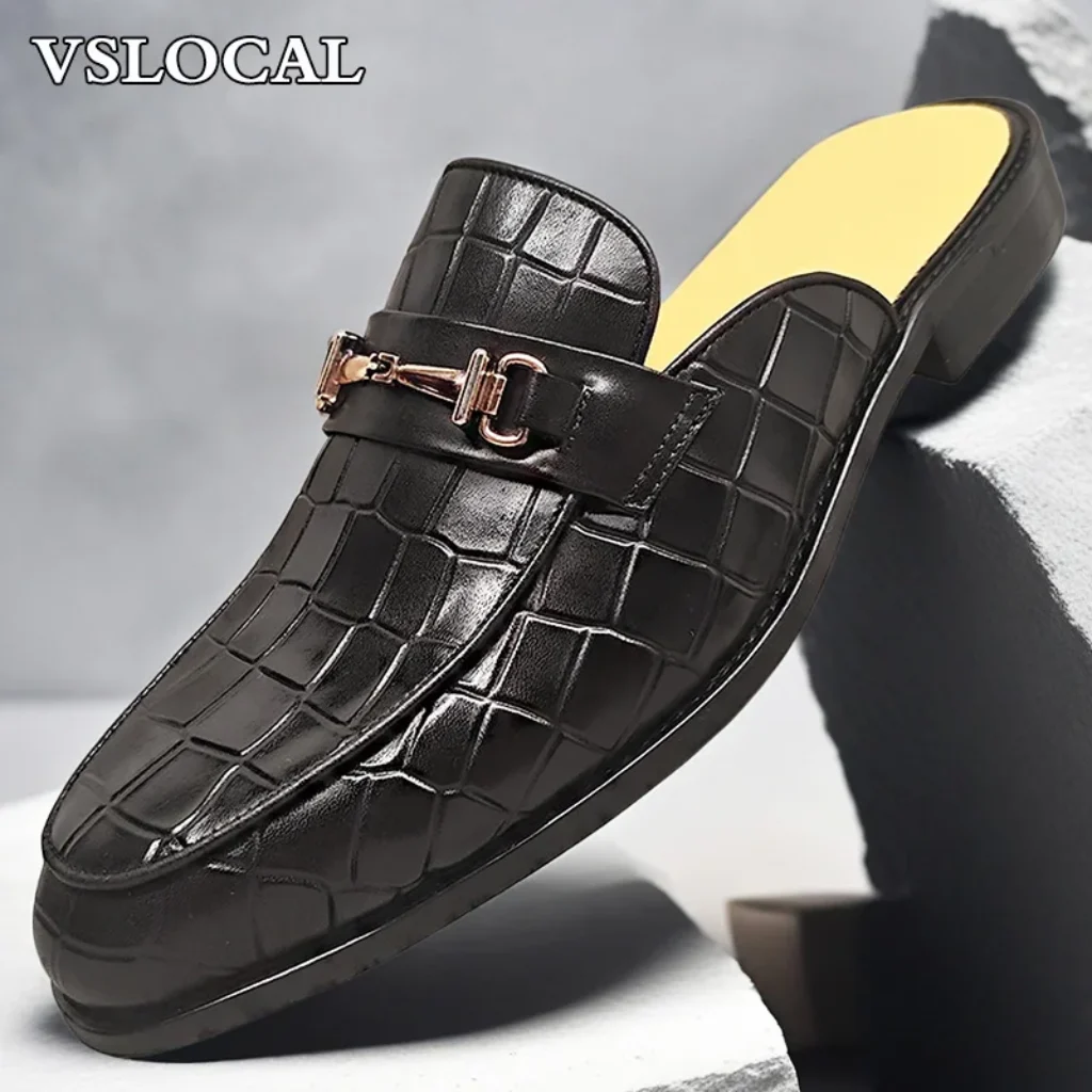Luxury Brand Men’s Mules Half Shoes Black Brown