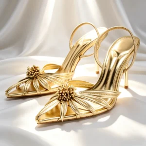 Luxury Gold Floral Detail Slingback Heels Women Unique