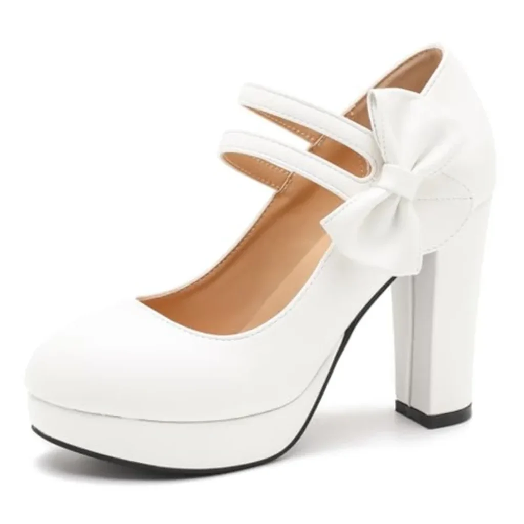 MAIERNISI JESSI Women’s Platform Mary Jane Pumps Bow,