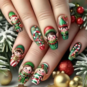Medium fake nails Christmas party snowflakes Christmas tree