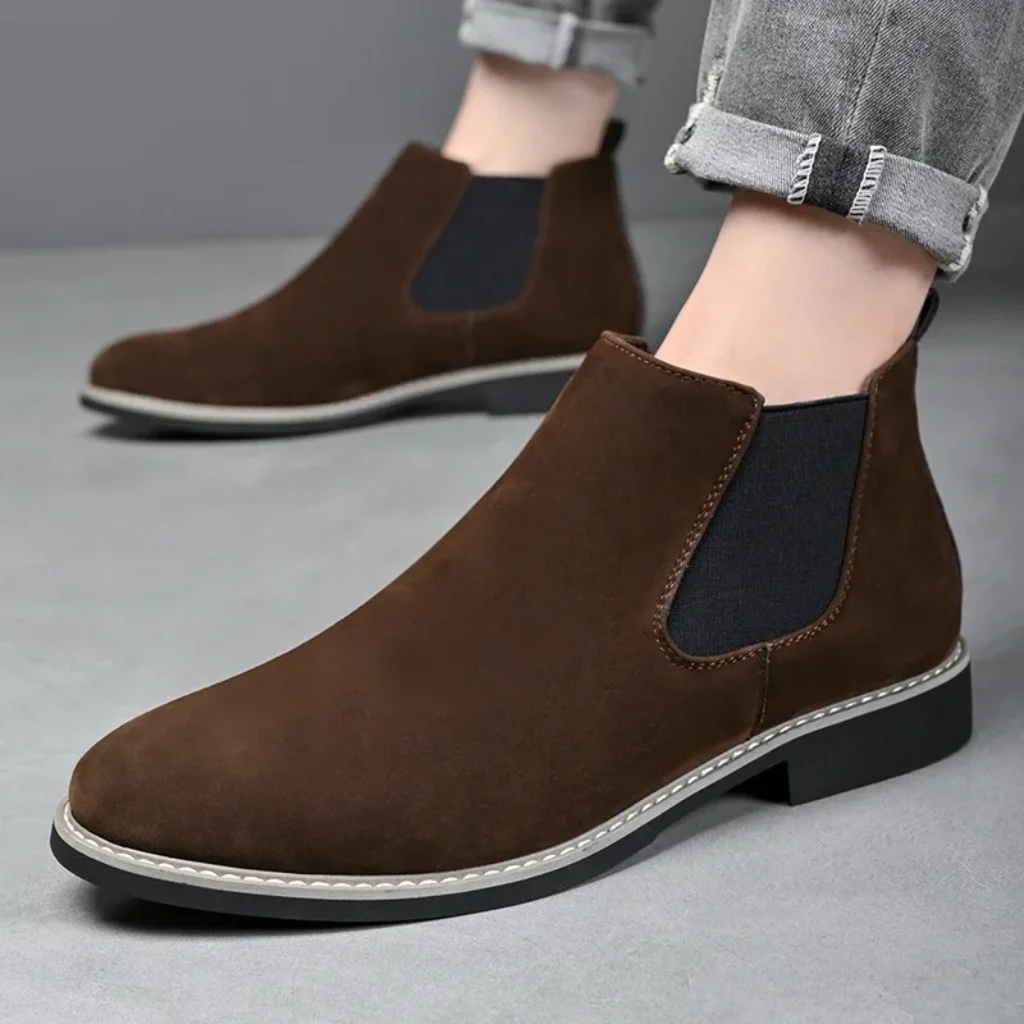 Men’s Retro Classical Chelsea Boots Cow Suede Genuine
