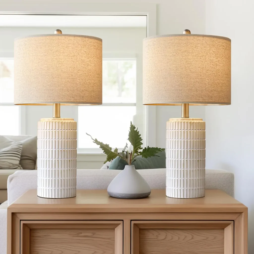 Modern Ceramic Table Lamp Living Room White Finish,