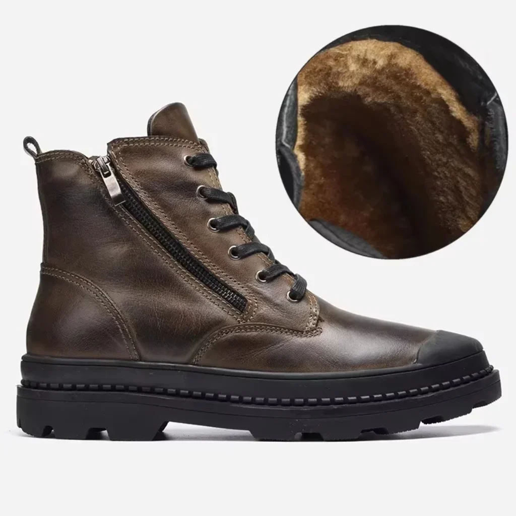 Natural Cow Leather Men Winter Boots Handmade Retro