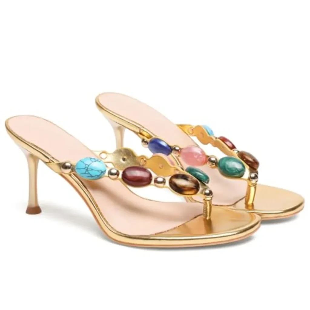 Oakmoo Women’s Jeweled Thong Strappy Sandal Summer Mules