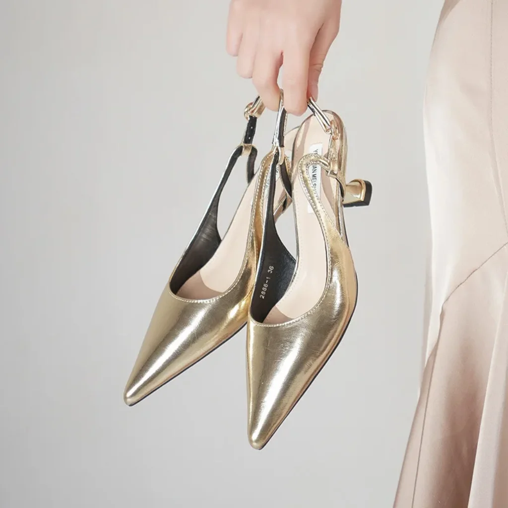 Patent leather pointed metal empty sandals thin heel
