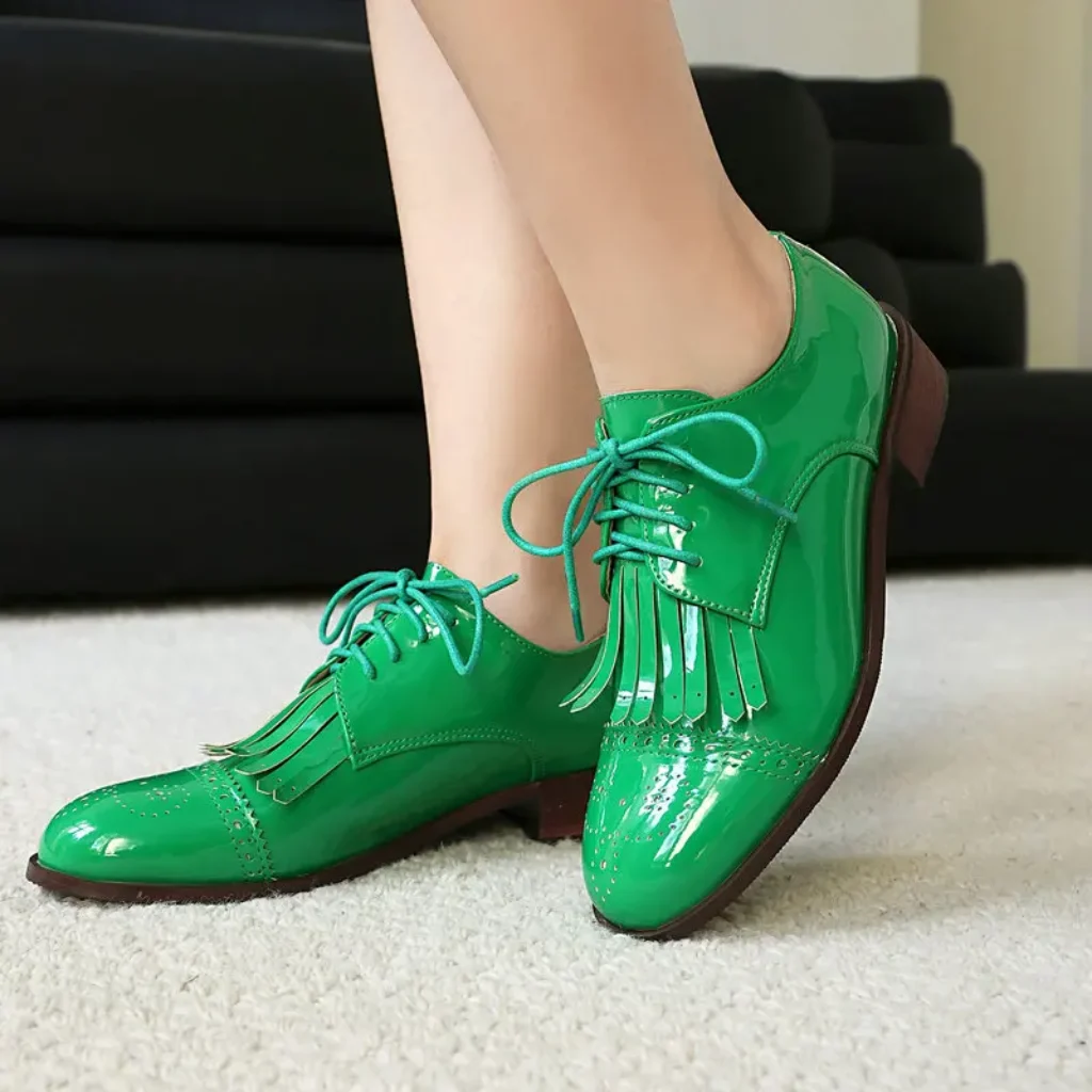 Patent PU Leather Pink Green Red Lace-up Cross-tied