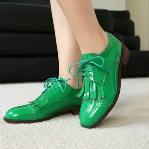 Patent PU Leather Pink Green Red Lace-up Cross-tied