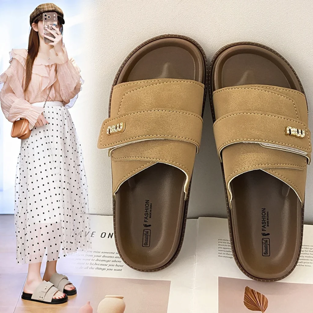 Plain Style Women Summer Slides Soft Flat Slippers