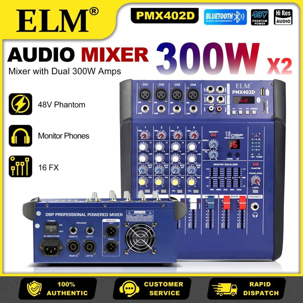 PMX 4/6/8/10/12CH Powered Mixer 2x300W Bluetooth 16 DSP