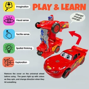 Red racing car transformation robot electric toy, automatic