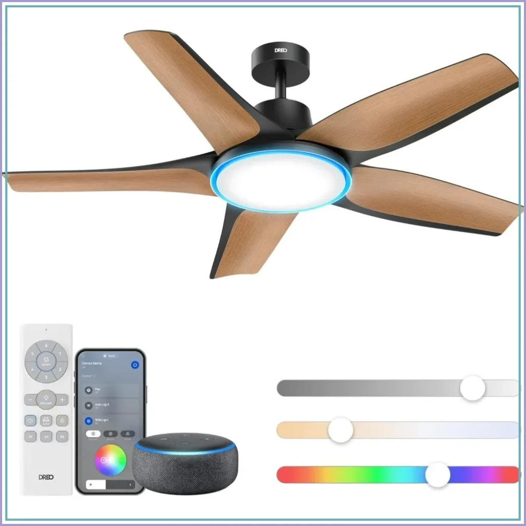 Smart Ceiling Fan Lights, 52″ Dimmable RGB Ambient