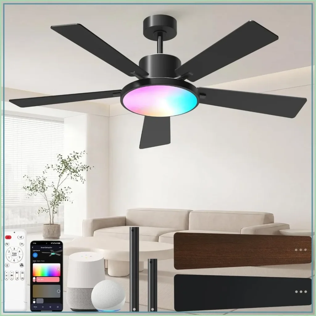 Smart Ceiling Fan Lights, 52” RGBCW Remote &