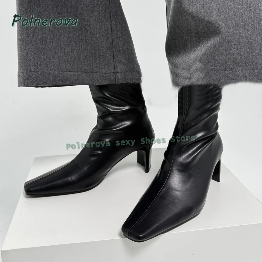 Square Toe Kitten Heel Fashion Boots Solid Pleated