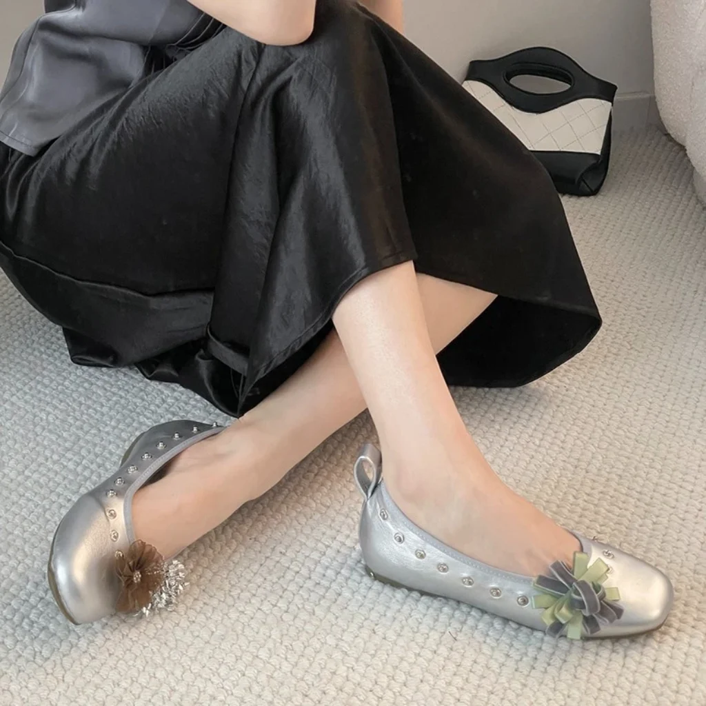 Square Toe Shallow Mouth Single Women’s Rhinestone Flower