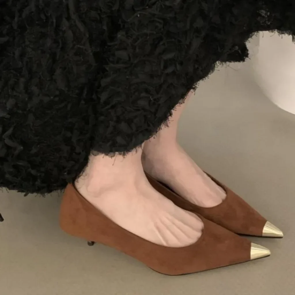 Stiletto Single Shoes Autumn Metallic Pointed Toe Shallow