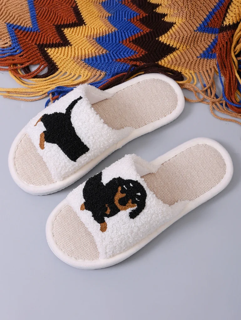 Summer Cute Dachshund Dog Linen Slide Slippers, Lovely