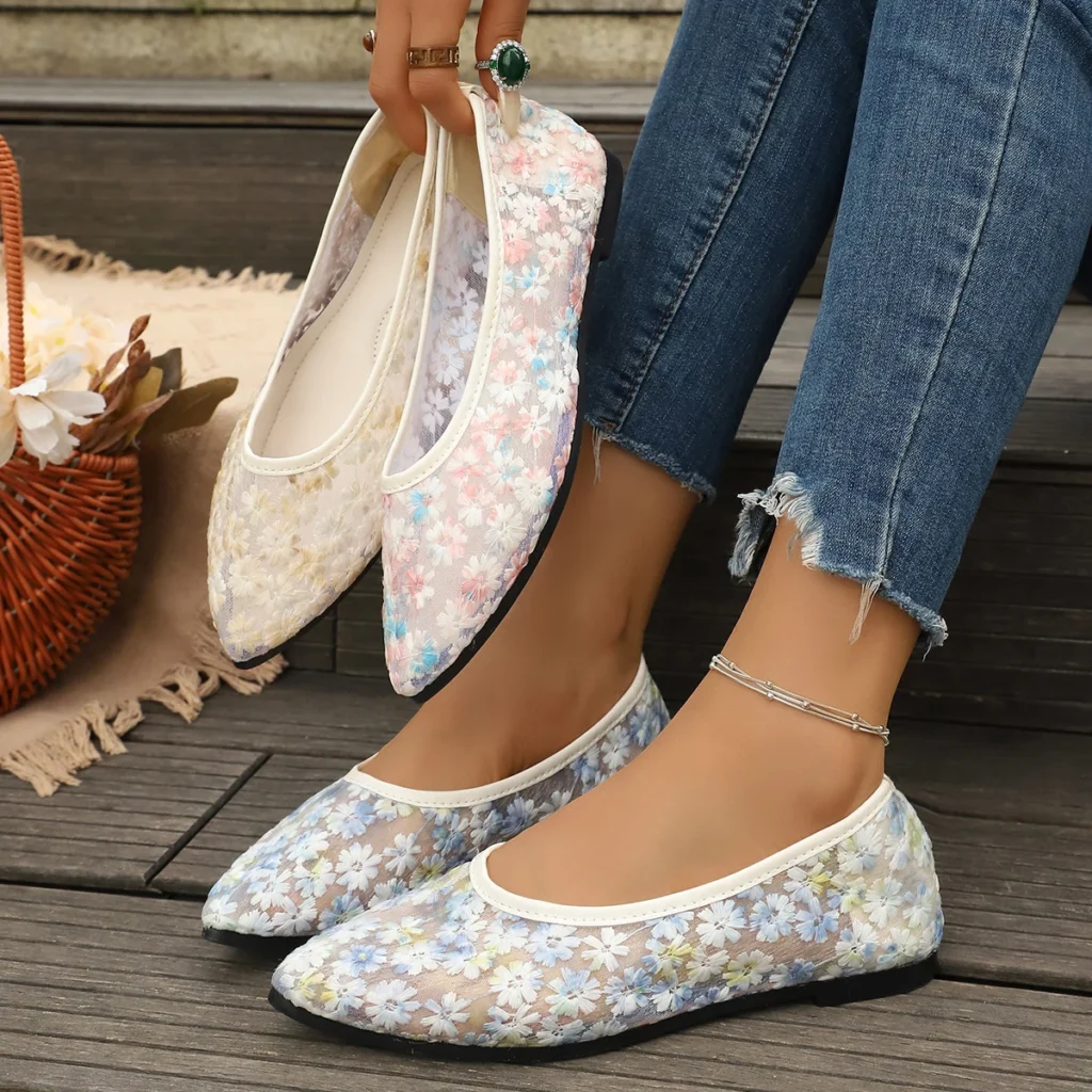 Summer Elegant Flower Low Heel Casual Shoes Fashionable