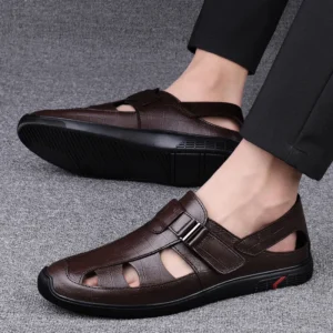 Summer Men’s Genuine Leather Sandals Hollow Breathable Leather