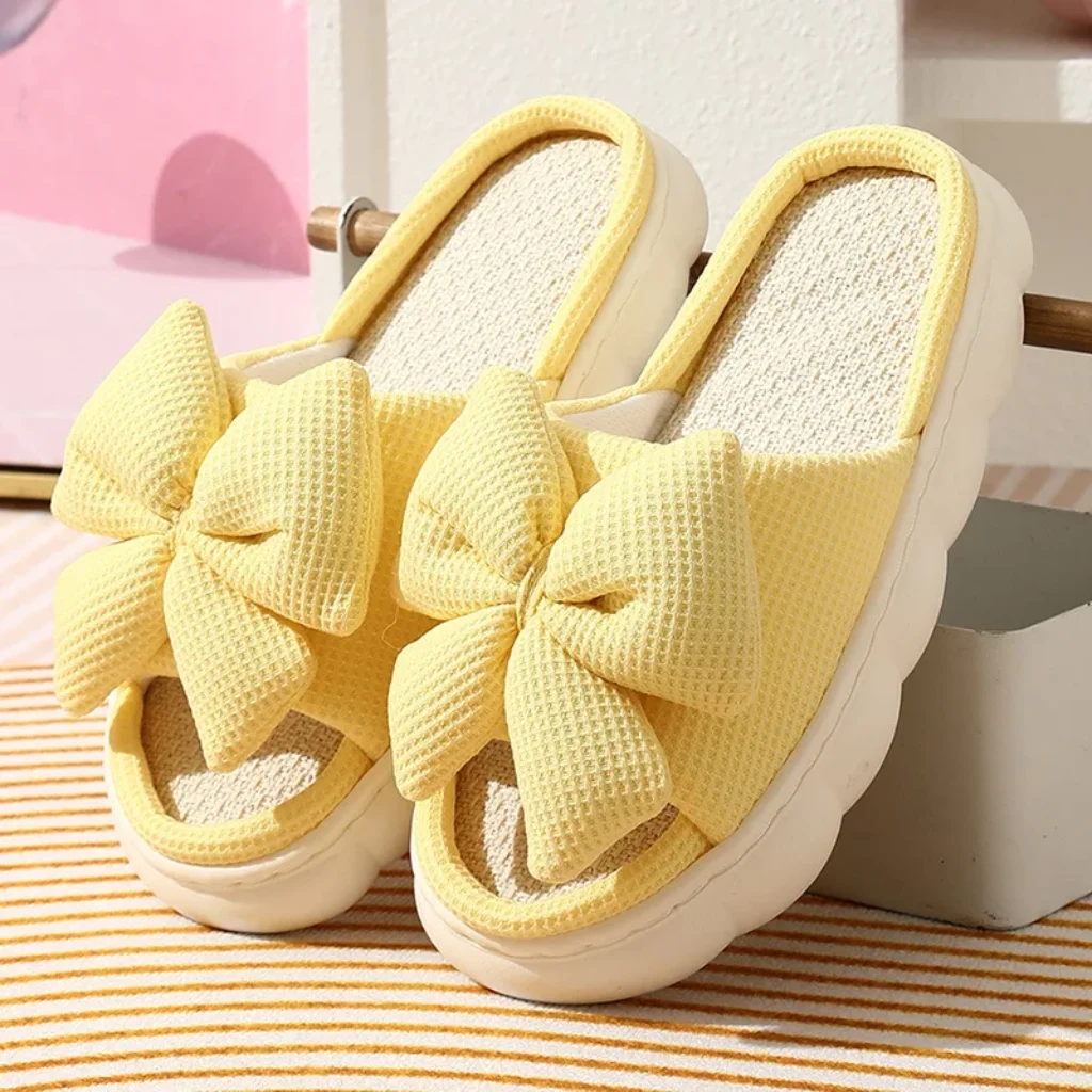 Summer Bow Jute Slippers Women Breathable Anti Slip