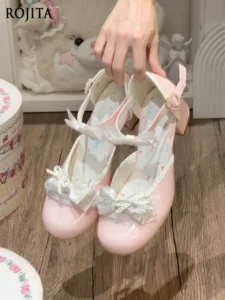 Sweet Bow Mary Jane Hollow Sandals Mid Heel