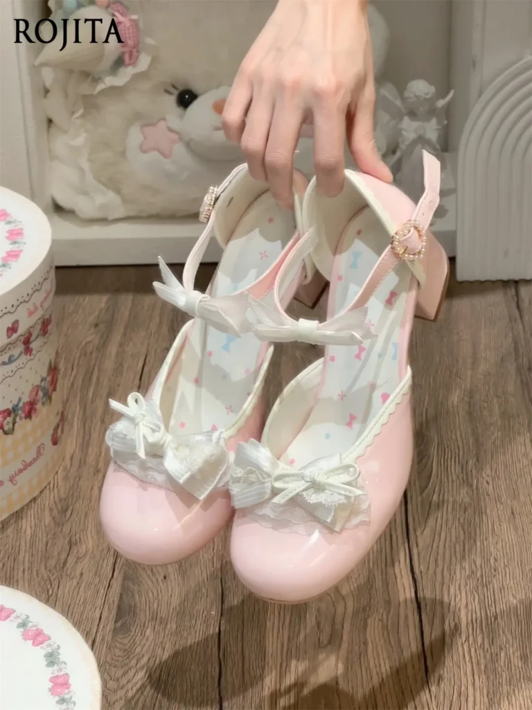 Sweet Bow Mary Jane Hollow Sandals Mid Heel