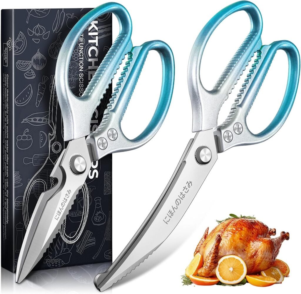 TIJERAS Kitchen Scissors Set Blue – Stainless Steel Kitchen Shear, Sharp Meat Scissors Dishwasher Safe, Heavy Duty Poultry Shears, Japanese Cooking Scissor for Food, Chicken,Turkey, Christmas Gifts