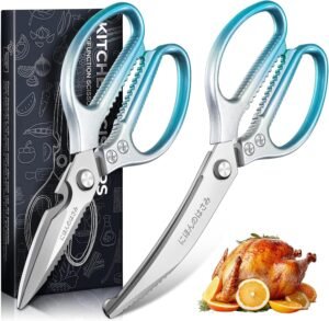 TIJERAS Kitchen Scissors Set Blue – Stainless Steel Kitchen Shear, Sharp Meat Scissors Dishwasher Safe, Heavy Duty Poultry Shears, Japanese Cooking Scissor for Food, Chicken,Turkey, Christmas Gifts