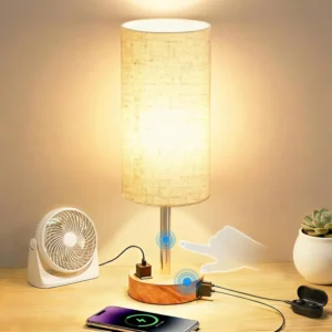 Touch Table Lamp AC/USB/USB-C, 3-Level Dimmable, Bedside Nightstand