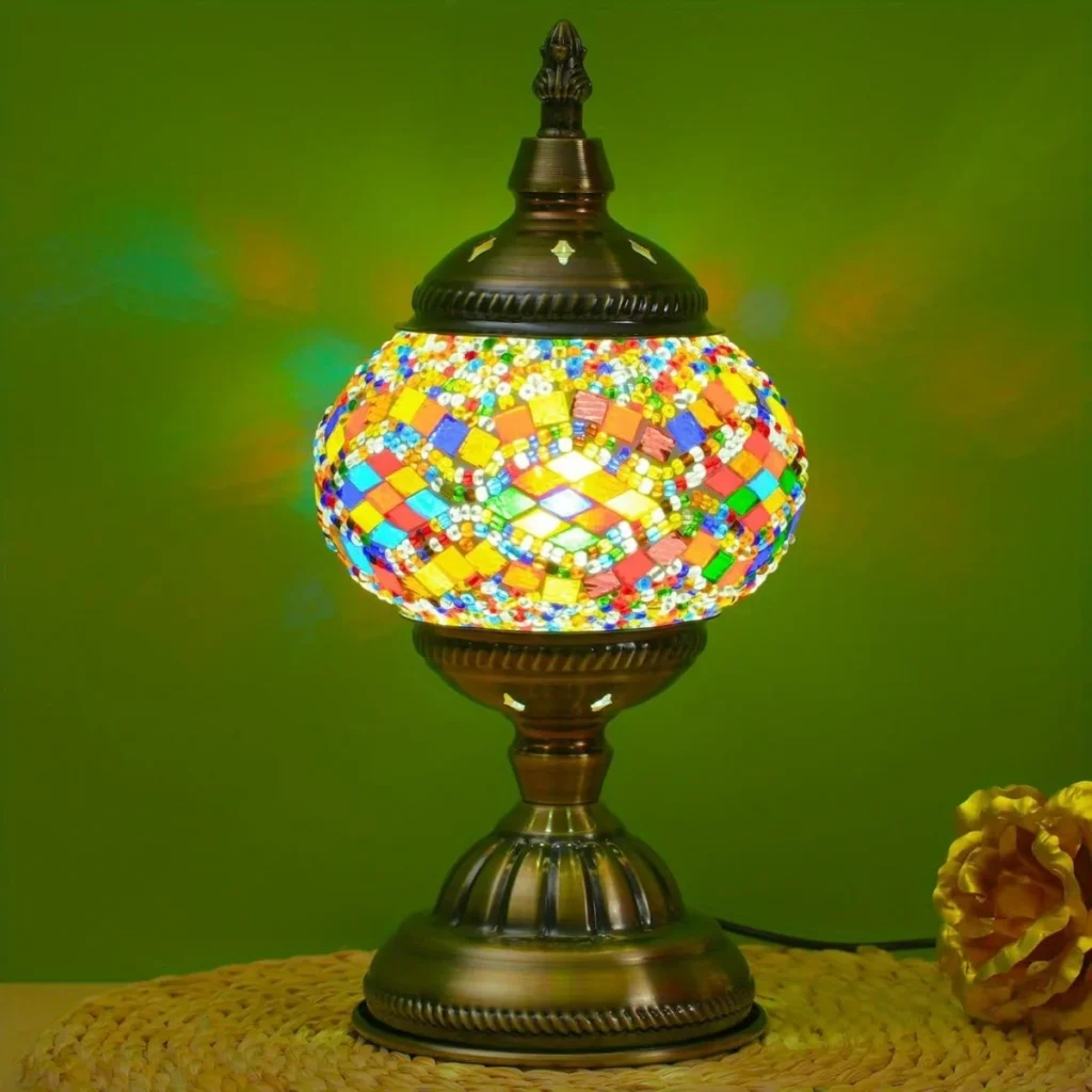 usHandcrafted Finished Mosaic Table Lamp, 3-Color Dimmable Glass