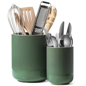Utensil Holder Kitchen Counter, 7.3″+5.4″ Fluted Ceramic Utensil