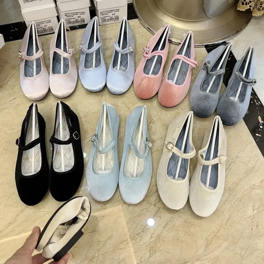 Velvet Elegant Shoes Women Mary Janes Buckle Strap