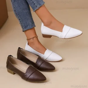 Vintage Pointed Toe Loafers Women Soft Leather Slip