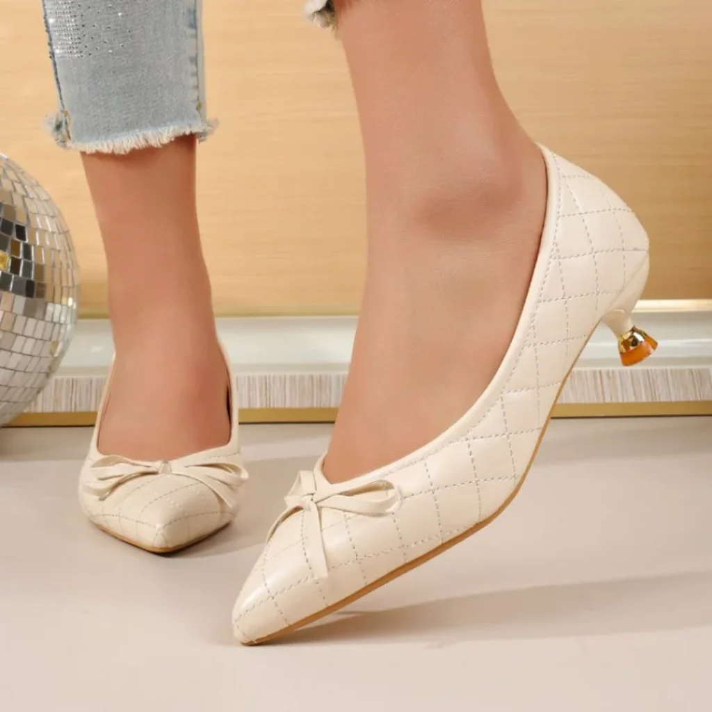 Vintage Women’s Pointed Toe Bow Kitten Heels Pumps,