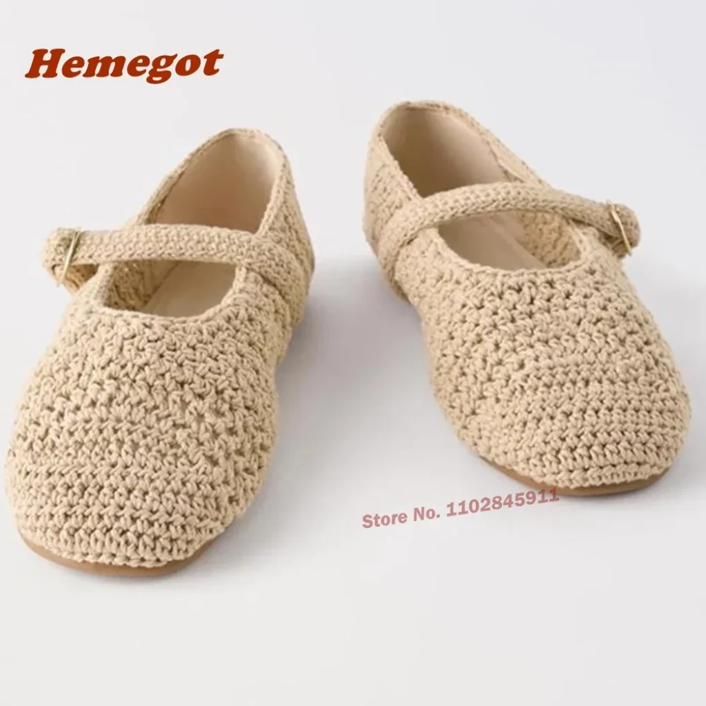 Weaven Hollow Out Pumps Round Toe Buckle One