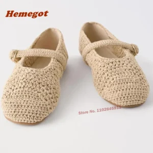 Weaven Hollow Out Pumps Round Toe Buckle One