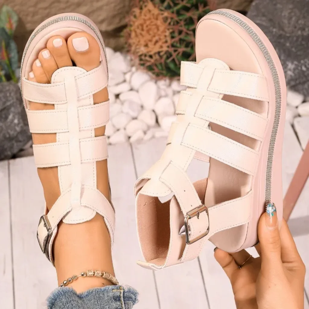 Women Ankle Sandals Buckle Wedge Summer 2026 Trend