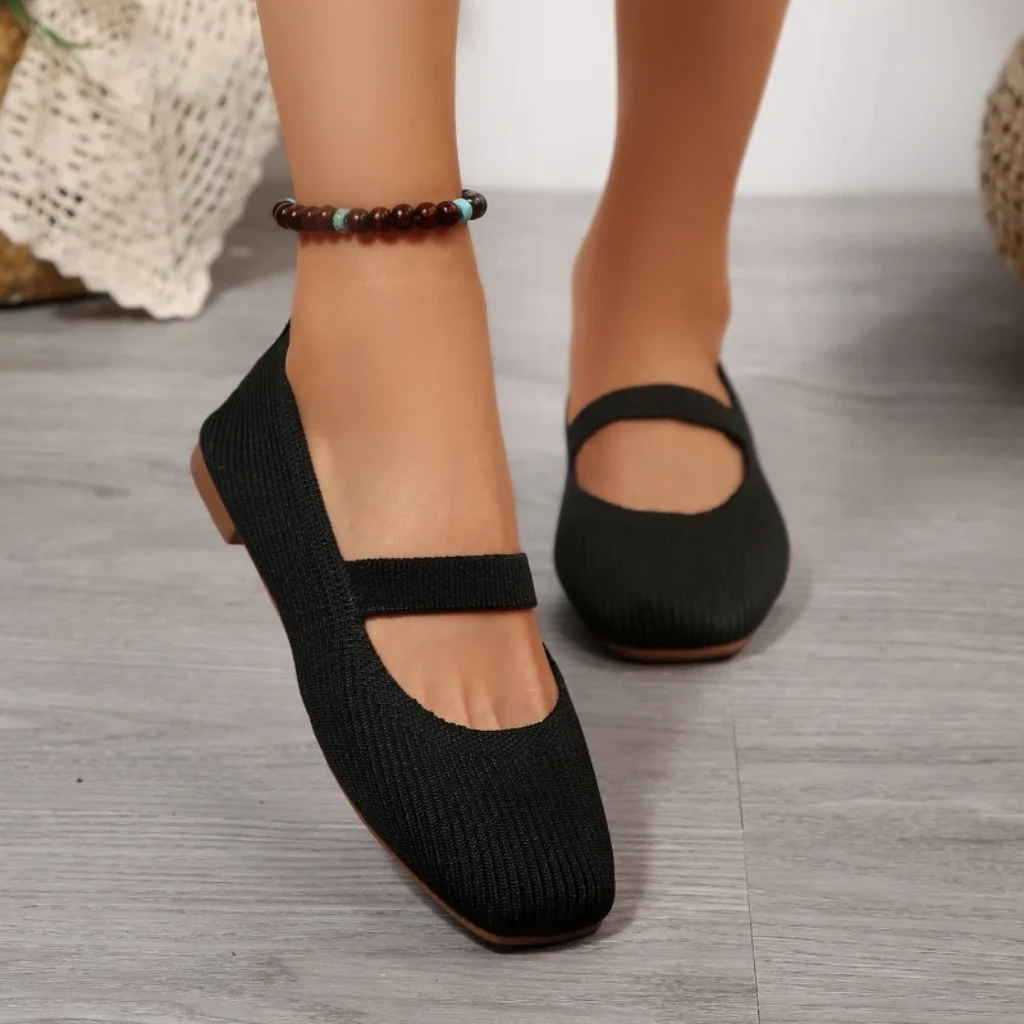 Women Casual Knitted Ballet Flats Shoes Comfortable Anti-slip